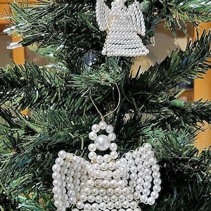 Handcrafted White Japanese Pearl Beaded Angel Ornament in 3 Sizes