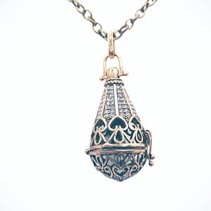 Steampunk Cage Locket with Clear Crystals Necklace on a 22&quot; Antique Brass Rolo Chain