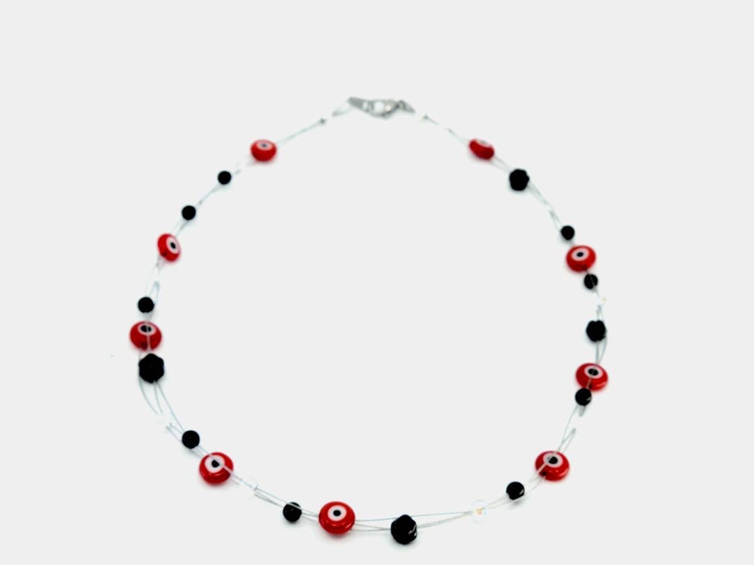 Handcrafted Triple Wire Red Evil Eye Beads With Obsidian Etsy