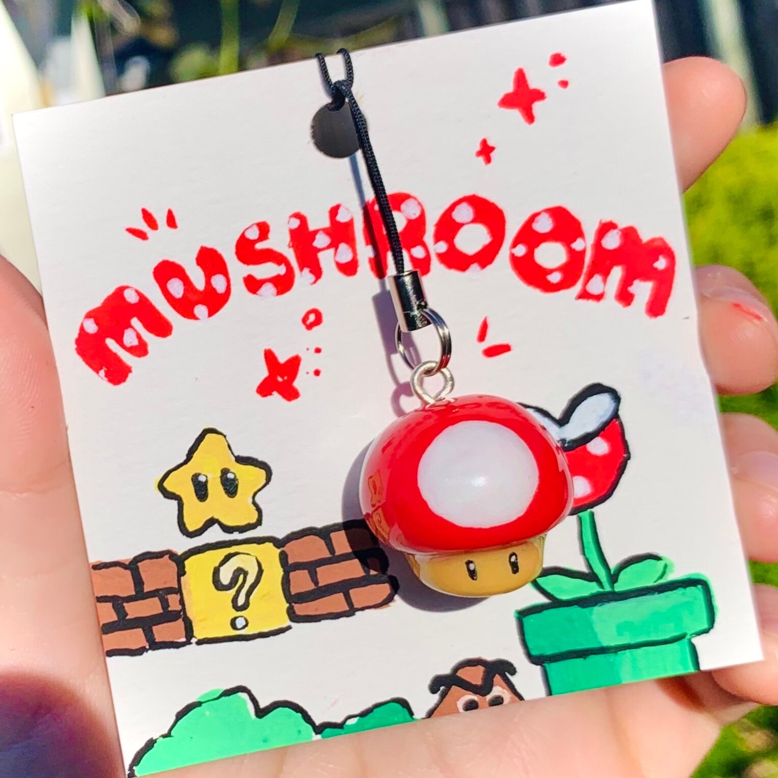 Super Mario Mushroom Charm on Keychain & Lanyard - Etsy