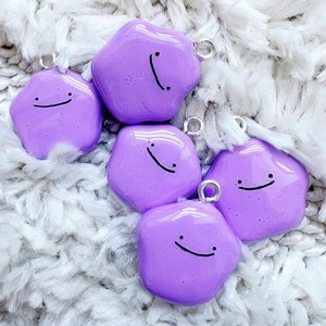 Cute Ditto Pokemon charm, Pokemon keychain, Pokemon lanyard, handmade polymer clay charms, kawaii charm image 1
