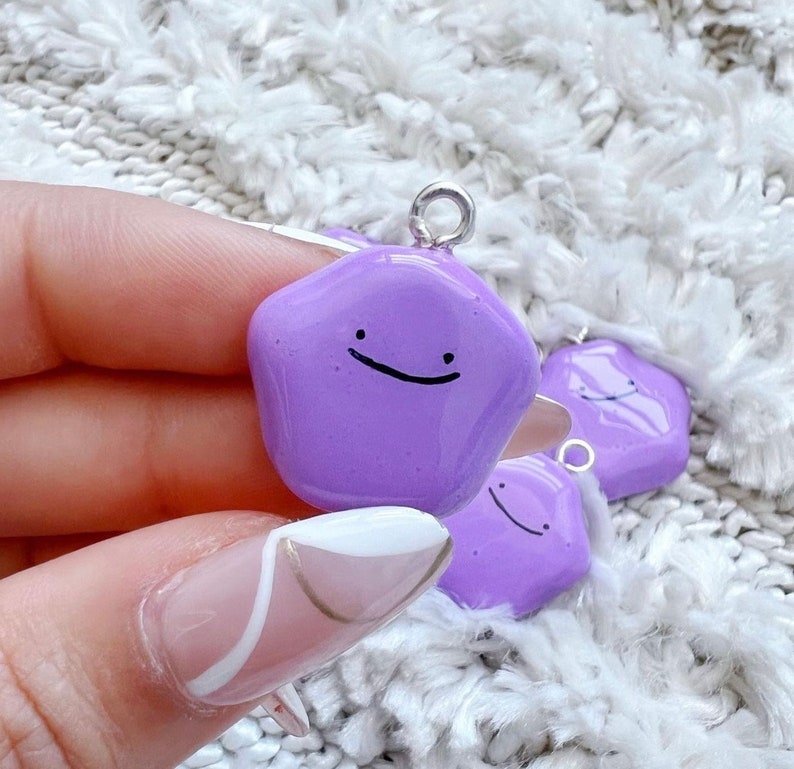 Cute Ditto Pokemon charm, Pokemon keychain, Pokemon lanyard, handmade polymer clay charms, kawaii charm image 2