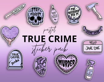 Pastel True Crime Stickers - vinyl stickers, set of 12