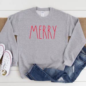Merry | Gray Holiday Sweatshirt | Christmas Sweatshirt