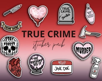 True Crime Stickers - vinyl stickers, set of 12