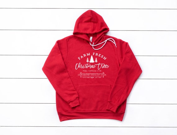 Farm Fresh Christmas Trees Hoodie, Adult Unisex Red