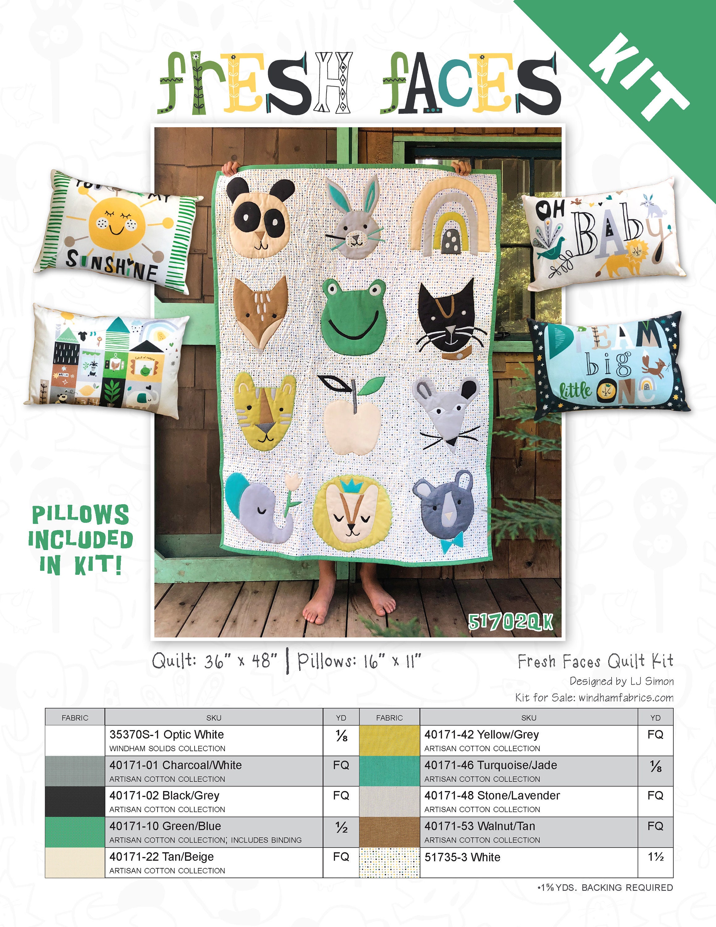 Fresh Faces Quilt & Pillow Kit 36 X 48 L.J. Simon for Windham Fabrics
