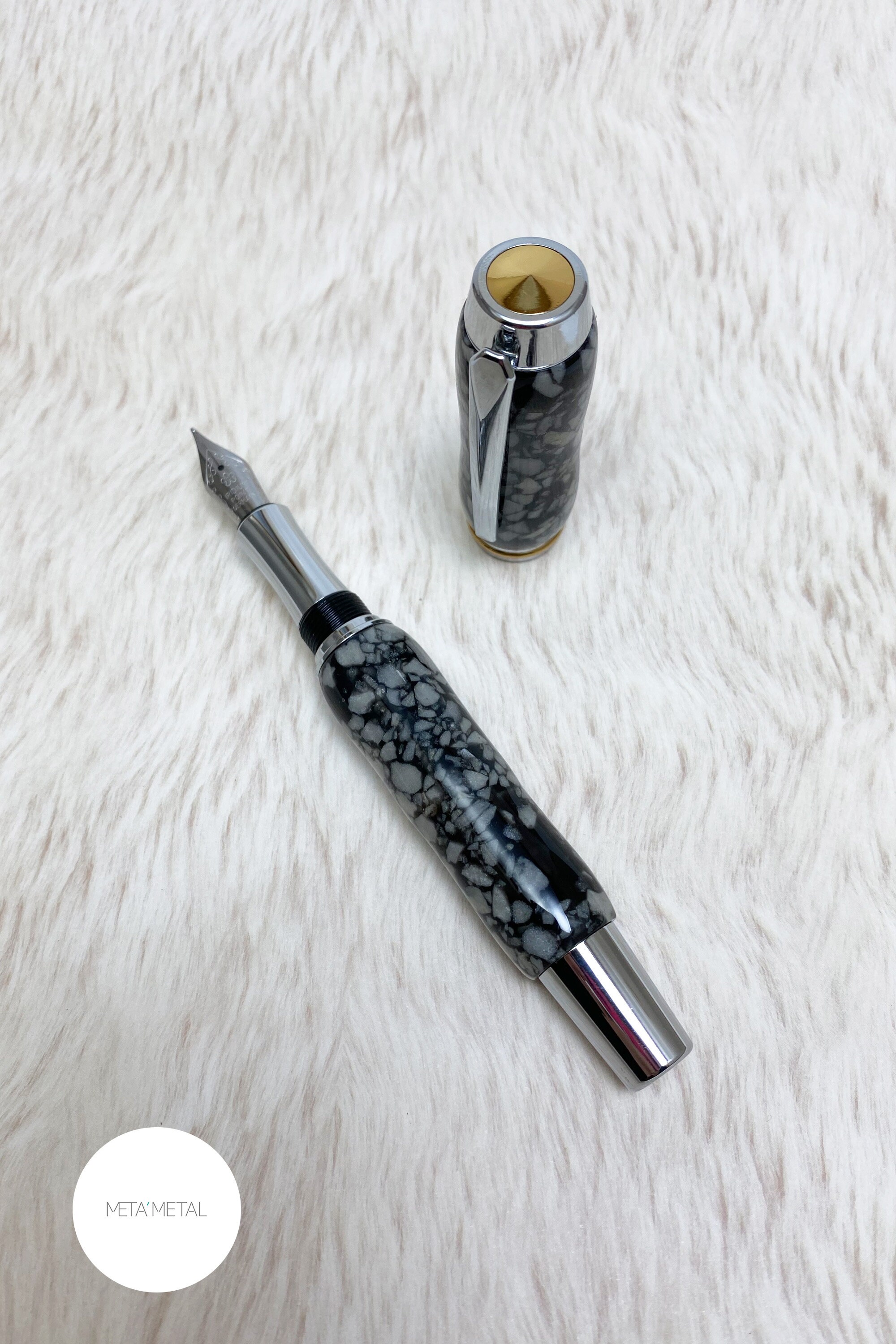 Custom Engraved Fountain Pen Black and White Hand Turned Etsy