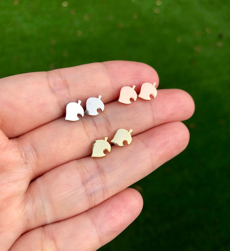 Gold plated leaf stud earrings, Animal Crossing earrings, delicate earrings,AC earrings, minimalist studs,gold Animal Crossing earrings image 1