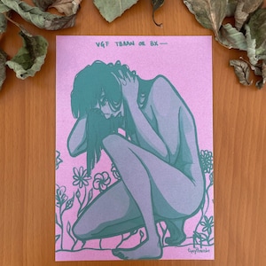Stampa Green Pain / Poster Decorazione da parete, Opera d'arte, Illustrazione / Primavera, Fiori magici / Arte emozionale / Arte SENZA CORNICE