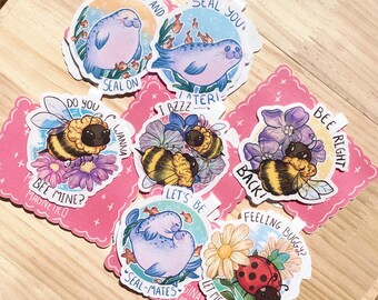 Animals Magnetic Bookmarks – Seals, Bees, Ladybugs, Corny Quotes Stationery