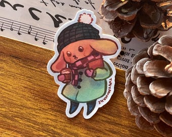 Winter Bunny Waterproof Sticker: Hot Choco Laptop Decal for Journal Laptop Season