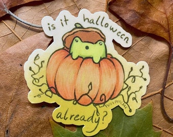 Frog Pumpkin Halloween Sticker, Waterproof Laptop Decal, Journal Art