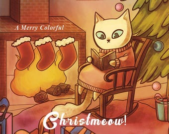 Christmas Cat Coloring Book: Winter Animals, Cozy Scene (PDF Color Sheets)