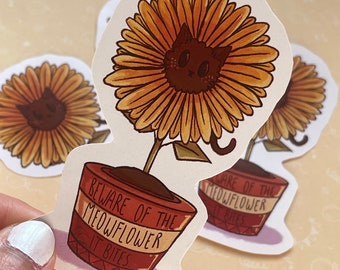 Meowflower Sticker: Sunflower Kitten Cat Art