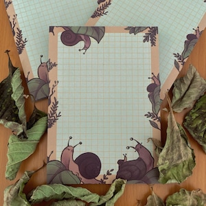 Blocco note A6 con lumache carine - Blocco note da cancelleria con illustrazioni, blocco note, lista delle cose da fare, lista della spesa