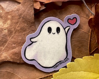 Spooky Ghost Heart Sticker, Soft Lamination, Laptop Journal Kindle Decoration