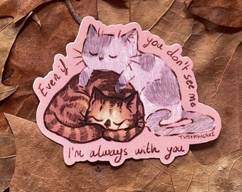 Tabby Cat & Ghost Cat Halloween Sticker - Waterproof Laminated Vinyl for Laptop Journal Water Bottle