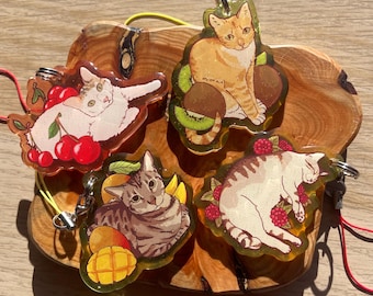 Michifrutas 2 Cat Kitty Fruit Keychain ! Brown Tabby Black Orange and more!