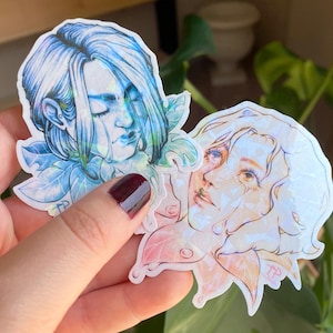 Sticker holographique fille de fleur - Sticker original étanche sur le thème pour ordinateur portable, oeuvre d'art résistante aux intempéries