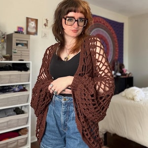 Whimsical Wings Cardigan (brown) - Crochet Handmade Acrylic Yarn