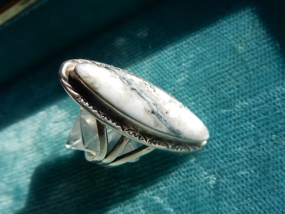 Marquise Howlite Natural Stone Ring, Sterling Silv
