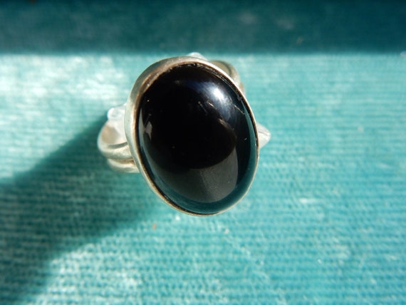 Boho Onyx and Silver Ring, Vintage Aesthetic, Boho