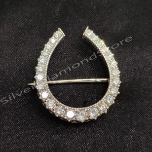 Round Cut Real Moissanite Diamond Brooch / Pin 925 Sterling Silver Brooch Pin for Unisex