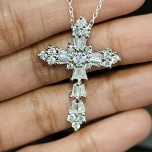 Cross Beauty Women&#39;s Pendant Necklace, Birthday/Valentine/ Christmas Gift For Girls, 14k White Gold Plated Charm Pendant, Religious Pendant