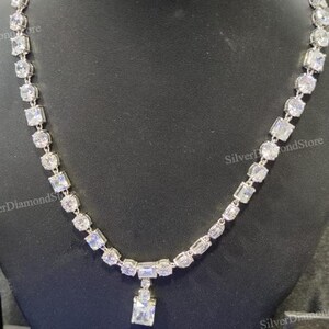 Tennis Link Women&#39;s Gorgeous Necklace, White Diamond Classic Prom Jewelry For Girls, Birthday/ Christmas/ Anniversary Gift For Her