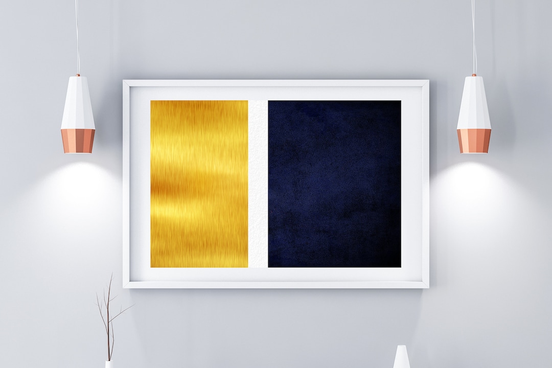 Geometric Wall Art With Blue, Gold and White Textured Horizontal