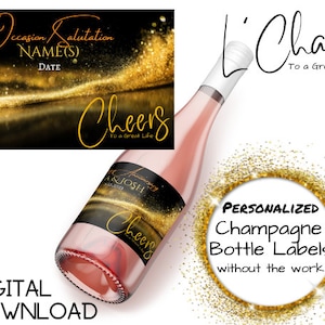 Personalized Cheers Champagne Labels; Custom Champagne Bottle, Digital Label Template, Printable Champagne Labels, Personalized Name Labels
