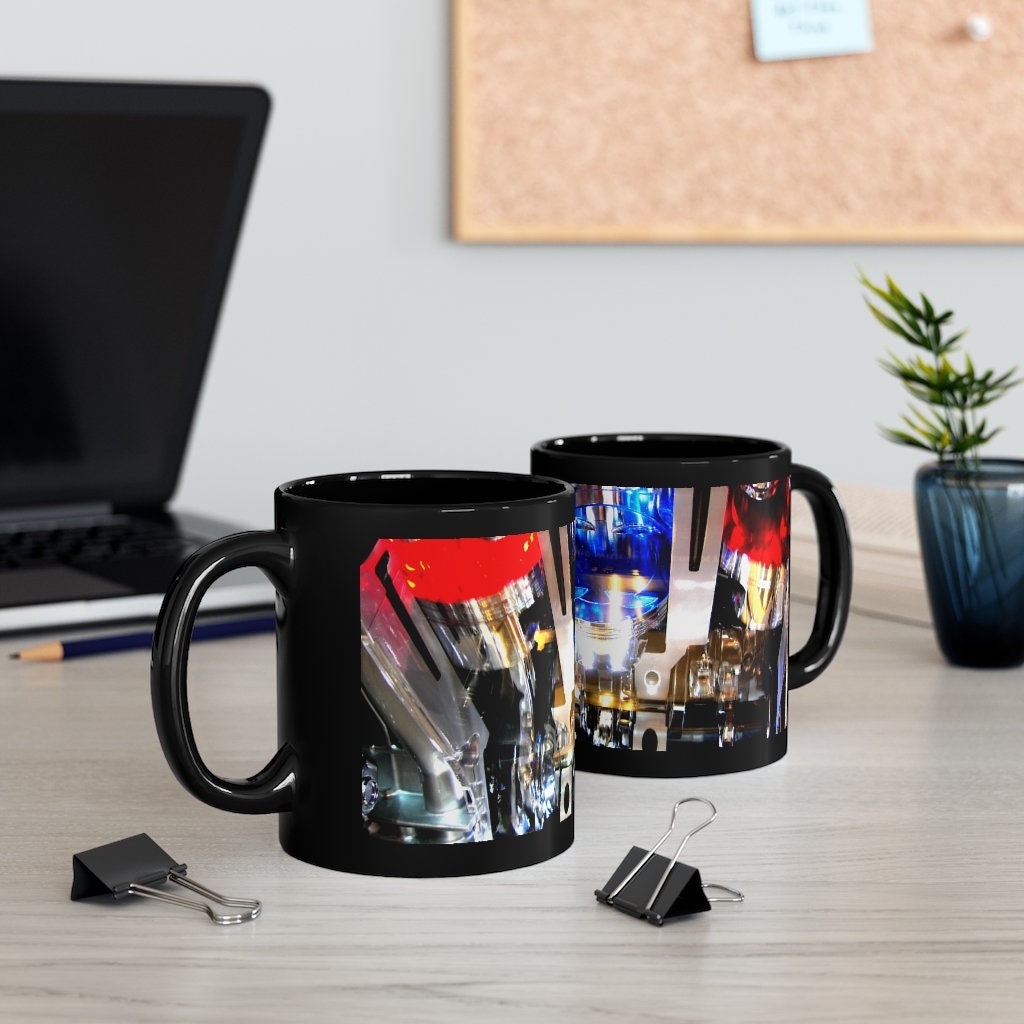 Black NO Text Coffee Mug Futuristic Car Engine, Car Mechanic Gift, Gift for Coffee Lover; Garage Mug for Him, Valentine’s Day Boyfriend Gift