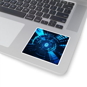 May include: A blue and black digital fingerprint graphic with a white fingerprint in the center. The graphic is surrounded by a circular pattern of lines and dots.
