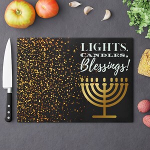 Chanukah Glass Cutting Board; Hanukkah Menorah Glass Drip Tray, Multipurpose Hanukkah Kitchen Decor, Unique Hanukkah Gift, Happy Chanukah!