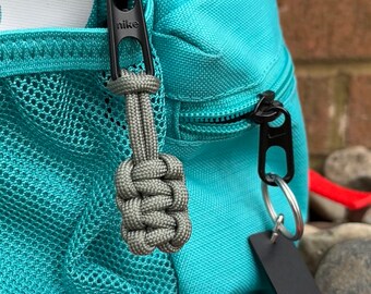 Zipper Pull or Keychain from Paracord with Cobra Knot; SET OF 2, neon & military colors, unisex accessories, arthritis aid, zipper charm