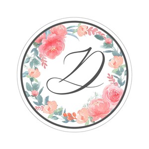 Cirkel bloem sticker met letter "D"; Laptop Sticker, Bloemen Sticker, Gepersonaliseerde Brief Sticker, Monogram Sticker, Aquarel Bloemen