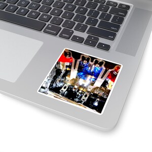 Square Sticker of Futuristic Car Engine; Gift for Car Lover; Laptop Sticker, Multiple Size Options, Car Photography, Garage Decor