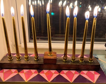 Hanoukka Menorah avec design or et diamant; Décor judaïque; Art judaïque, Cadeau de Hanoukka pour fille, Cadeau Bat-Mitzvah, Cadeau pour adolescent juif