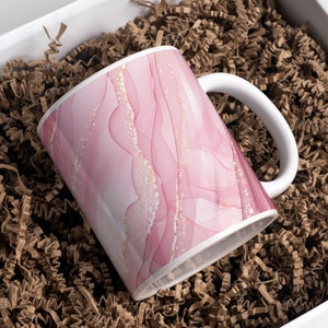 Pink Alcohol Ink Coffee Mug; Ceramic Accent Mug, NO Text, Gift for Coffee Lover, Stylish Mug for Her, Abstract Art Mug, Valentine’s Day Gift