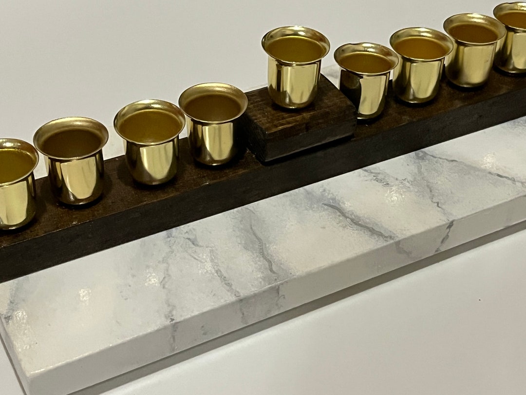 Oil Cups Menorah With Faux Marble Design Hanukkah Menorah, Judaica