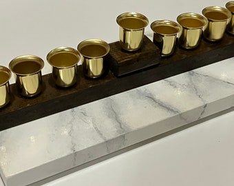 Oil Cups Menorah with Faux Marble Design; Hanukkah Menorah, Judaica Gifts, Jewish Holidays Menorah for Oil, Chanukah Gift
