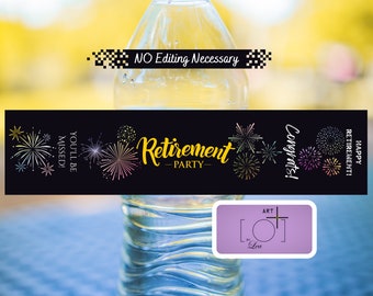 Retirement Party Water Bottle Label for 16.9 oz; Digital Download, Printable Party Labels, Retirement Party Decor, Unique Party Supplies