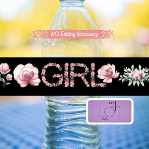 Floral Girl Baby Shower Water Bottle Labels for 16.9oz; Printable Labels, Digital Download, Unique Party Supplies, Party Planning Ideas