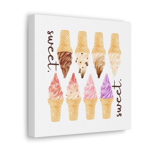 Square Canvas Kitchen Wall Art Watercolor Ice Cream, Kitchen Decor, Food Wall Art, Home Theater Wall Art, Canvas Print, Kitchen Wall Decor