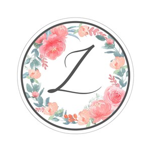 Cirkel bloem sticker met letter "A"; Laptop Sticker, Bloemen Sticker, Gepersonaliseerde Brief Sticker, Monogram Sticker, Aquarel Bloemen