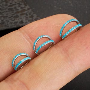 20G Turquoise Stone Hinged Segment Nose Ring – Double Hoop Clicker, Blue Turquoise Cartilage, Nostril, Conch & Helix Hoop, Silver/Gold Hoop
