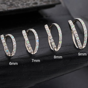20G Double Hoop Paved Clear CZ/Opal Hinged Clicker/Nose/Cartilage/Helix/Daith/Tragus/Conch Piercing/Hoop Earrings/Nose Piercing/1PCS/Gifts