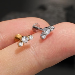 16G/18G Threadless flat back climber CZ Stud/Cartilage Stud/Push Pin Labret Stud/Nose/Tragus/Conch/Helix Flat back Earring/Gift For Her