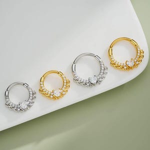 16g Elegant Heart CZ Hinged Segment Septum Ring/Vintage Daith Earring/Septum Clicker/Daith Hoop/Cartilage Hoop/Helix Hoop/Minimalist Earring